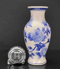 Vintage Chinese Blue   White Porcelain Floral Rose Motif Vase