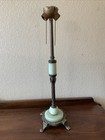Vintage Antique Jadite Uranium Glass Metal Claw Feet Double Socket Table Lamp