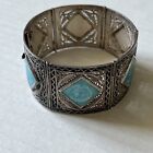 Vintage Silver Bracelet 7    Native American Indian Stamp Turquoise Tone Mexico    