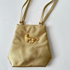 Metalic Gold Canvas Shoulder Purse With Gold Tone Leopard Decorative Attachment 