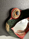 Vintage Indonesian Style Frog Mirror Hand Painted Carved Wooden Handmade Froggy