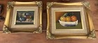 Vintage Original Still Life Oil Painting Set Fruit Ornate Gold Gilt Wood Frames
