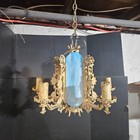 Antique Archer Motif Art Deco Eastlake Stained Slag Glass Chandelier 6 Light