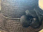 Vintage Black Straw Hat With Netting Flower   Rhinestones