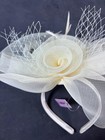 Womens Cream Ivory Fascinator Hat Sinamay Mesh Feather Bridal Clip Headband