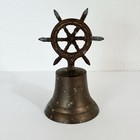 Vintage Brass Ship s Wheel Bell Nautical Maritime Desk Decor 6 5  Patina