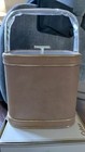 Vtg Culver Tan   Gold Square Ice Bucket Acrylic Lid Vinyl Faux Leather Mcm 