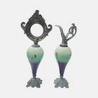Antique Victorian Ewers Pitcher Clock Holder Pair Gargoyles Handpainted Flowers