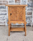 Antique Carved Oak Arts   Crafts Copper Lined Smoking Stand Humidor Cabinet