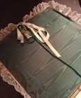 Sage Green Moire   Cream Damask Satin With Lace And Faux Pearl 3 Ring Binder