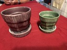 Rare Vintage Mccoy Basketweave Planters Set Large Purple 4 5  Small Green 4 