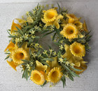 Vtg 60s 70s Mcm Artificial Plastic Floral Candle Ring Centerpiece 7 5  Daffodils