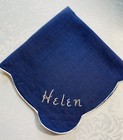 2 Navy Vintage Handkerchiefs   1 White Lettering  i Think It Is Madeira     helen   
