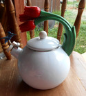 Red Tulips Ancona Hummingbird Tulip Whistling Tea Kettle Pot Enamel 1990 s