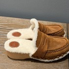 Chlo   Shearling Lined Suede Mule Slippers Brown beige Logo Fur Trim Eu 37