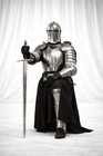Medieval Knight Armor Set  Full Body Silver Steel Armor With Sword   Black Cape
