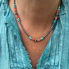 Kingman Turquoise And Spiny Oyster Necklace   Sterling Silver Navajo Jewelry