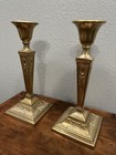 Antique Victorian Cast Brass Candlesticks Pair Ornate Laurel Rams Head Patina
