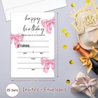 Pink Bow Birthday Invites Party Invitations Girls Double-sided Yqk08 20 Sets