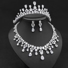 Luxury All Cz Cubic Zirconia Wedding Queen Necklace Earrings Tiara Crown Set