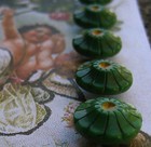 Set Of 6 Vintage 1 2  Green Handpainted Glass Buttons Pre Wwii new old Stock