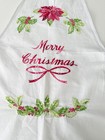 Vintage Christmas Apron Hand Embroidered Poinsettia White Cotton Handcrafted