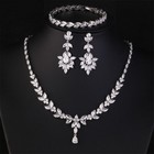 Cz Necklace Earrings Bracelet - Leaf Zirconia Stone Bridal Wedding Jewelry Sets