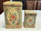 Vintage Daher Metal Tin Container Canister Set Of 4 Raised Floral Made Holland