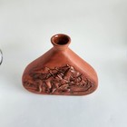 Red Ceramic 9  Bisque Native American Hunter On Horse Vase  Jackie 87 Signature
