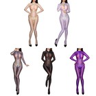 Women Bodysuit Zip Long Sleeve Unitard Bodycon Jumpsuits Bodystocking Leotard