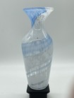 Hand Blown Art Glass Vase Blue White Swirl 8  Heavy Thick Quality Vintage  Vgc
