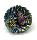 Vintage Beetle   Shell Iridescent Carnival Luster Black Glass Button  bg6 