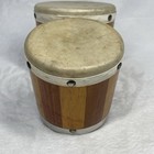 Vintage Wooden Bongo Drums 4 5    4  D Natural Hide Heads 10  Total Width