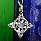 Witches Knot Moonstone Pendant 925 Sterling Silver Celtic 18  Necklace With Box