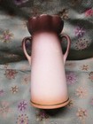 Vtg Czechoslovakia 2 Handled Rose Vase  Hand Painted Pink Floral  5 1 2 