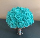 Large Teal Blue Bridal Bouquet With Real Touch Roses