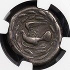 Ancient Greek Chimera Coin Sicyon Silver Stater Ngc Fine Dove 400bc Toned
