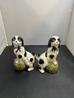 Vtg Pr King Charles Spaniels Staffordshire Style Majolica Dogs Figurines 8   t 5   w