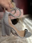 Badgley Mischka Jewel Silver Satin Open Toe High Heel Shoes Size 8
