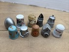Vintage Lot Of 10 Thimble Estate Collection Pewter Ceramic Bone China Wood