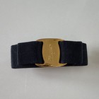 Ferragamo Navy Blue Vara Bow Hair Clip Gold Tone Accent