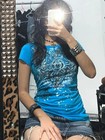 Women s Y2k Grunge T-shirts 2000s Vinage Rhinestone Print Heart Rose T-shirt Aes
