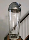 Vintage Mid Century Modern Etched Glass Cocktail Shaker Chrome Lid 10 5    Mcm