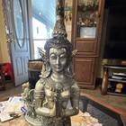 Bronze Southeast Asian Statue With Ornate Headdress And Detailed Carving
