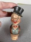 Vtg Hand Carved Wood Cork Wine Bottle Stopper Kitschy German Man Bar Ware