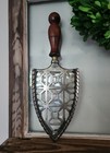 Antique Footed Iron Rest Trivet Tray Brass Ring Wooden Wood Handle Exquisite 