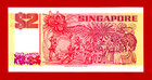 Singapore Two 2 Dollars 1990  not Dated  Unc Note Signature Hu Tsu Tau  pick-27 