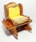 Vtg Handmade Wood Sewing Caddy Rocking Chair Pin Cushion Thread Spool Holder 8  