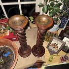 Pair Of 1950s Vintage Wood Barley Twist Candlesticks