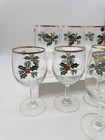 Vtg Holiday Wine Glass Set  8   holly  Baum Bros  New Old Stock  Xmas 10 Oz